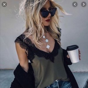 Olive and Black Lace Camisole